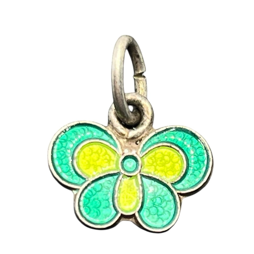 David Andersen Norway guilloche enamel green butterfly pendant sterling silver